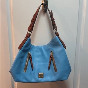 Dooney & Bourke Blue Pebbled Leather Hobo with Brown Trim NWOT + dustbag